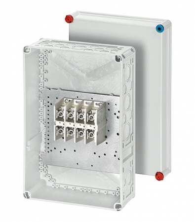 Hensel 3900010 K 7042 - Коробка ответвительная, размер 450х300х170, цвет серый, материал поликарбонат, с 4-полюсной клеммой, 10-95 мм2, IP 65, пломбируемая, кабельные ввода и фланцы заказываются отдельно.