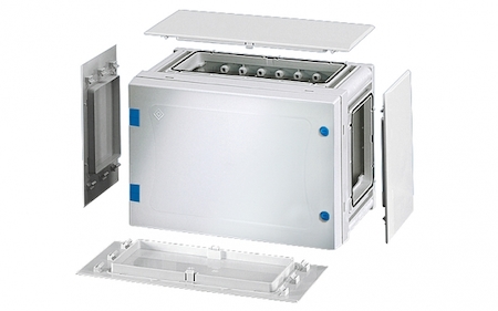 Hensel 68000226 FP 0121 - Пустой корпус с непрозрачной дверцей, со съемными боковыми панелями, с 4 соединителями корпусов, размер 1, 186х276х163 мм, открывание инструментом, пломбируемый, материал поликарбонат, цвет серый, IP 66.