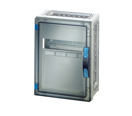 Hensel 68000109 FP 1211 - Корпус с прозрачной дверцей 1-рядный на 12 модулей, для вводного автомата (глубина монтажа 72 мм), с пластроном, с шинами N+PE (на каждую 2х25+4х16мм2), без съемных боковых панелей, с 4 соединителями корпусов, размер 2, 360х270х186 мм, ручное за