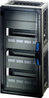 Hensel 68000017 FP 1313 - Корпус с прозрачной дверцей 3-рядный на 36 модулей, с пластроном, без шин N+PE, без съемных боковых панелей, с 6 соединителями корпусов, размер 3, 540х270х186 мм, материал термопласт/поликарбонат, IP 65, цвет серый