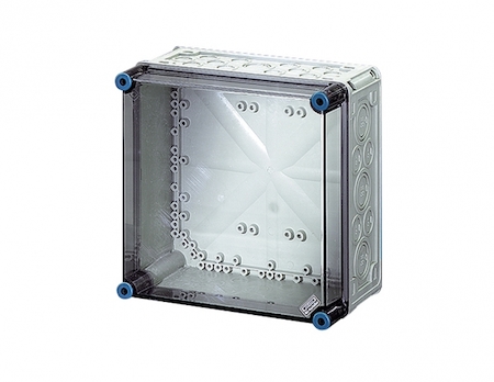 Hensel 2000001 Mi 0200 - Пустой корпус с прозрачной крышкой, размер 2 (300х300х170 мм), высота крышки 57 мм, 4 боковые выбиваемые стенки с опрессовкой под кабельные ввода, с возможностью объединения, стойкие к УФ, материал поликарбонат, цвет серый, IP 65 (IP 69K)