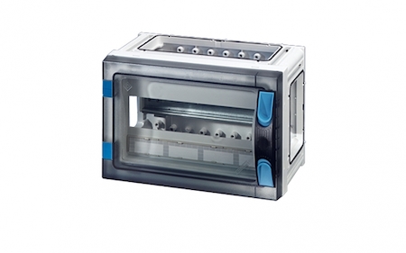 Hensel 68000124 FP 1106 - Корпус с прозрачной дверцей 1-рядный на 12 модулей, с пластроном, без шин N+PE, без съемных боковых панелей, с 4 соединителями корпусов, размер 1, 180х270х186 мм, ручное запирание, пломбируемый, со съемным держателем DIN-рейки, материал поликарб