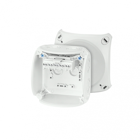 Hensel 62000047 KF 0402 G - Коробка ответвительная, стойкая к УФ, "всепогодная", IP 66/67, размер 104х104х70, цвет светло-серый, материал поликарбонат, преднамеченные выбиваемые отверстия на 7 вводов М20/M25, 5-полюсный клеммник от 0,75 (f), 1,5 - 4 (f/sol) мм2, кабельны