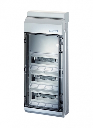 Hensel 6100434 KV 9440 - Бокс на 36 модулей, 4 ряда с DIN-рейкой 273мм (глубина монтажа 72мм),со встроенными эластичными мембранами, без клеммы PE+N, с заглушкой, IP 65, прозрачная дверь, цвет серый, материал полистирол.