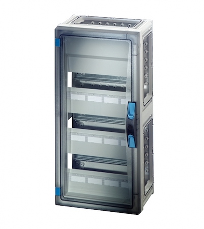 Hensel 68000179 FP 1319 - Корпус с прозрачной дверцей 3-рядный на 36 модулей, с пластроном, с шинами N+PE, без съемных боковых панелей, с 6 соединителями корпусов, размер 3, 540х270х186 мм, ручное запирание, пломбируемый, материал поликарбонат, цвет серый.