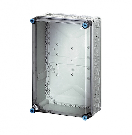 Hensel 2000003 Mi 0300 - Пустой корпус с прозрачной крышкой, размер 3 (300х450х170 мм), высота крышки 57 мм, 4 боковые выбиваемые стенки с опрессовкой под кабельные ввода, с возможностью объединения, стойкие к УФ, материал поликарбонат, цвет серый, IP 65 (IP 69K)