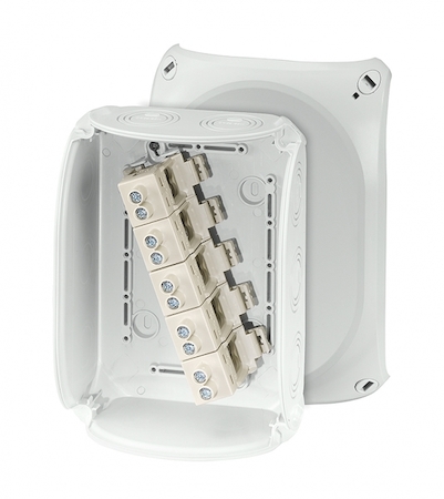 Hensel 62000067 KF 1616 G - Коробка ответвительная, стойкая к УФ, "всепогодная", IP 66/67, размер 155х210х92, цвет светло-серый, материал поликарбонат, преднамеченные выбиваемые отверстия на 10 вводов М25/M32/М40, 5-полюсный клеммник от 6 - 10 (sol/f) или 16-35 (s/f) мм2
