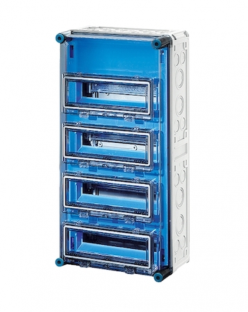 Hensel 2000609 Mi 1444 - Корпус 4-рядный, 48 модулей, под модульные автоматы с 4 прозрачными защелкивающимися крышками, пластроном и шинами N+PE на каждую 6х25мм2 и 24х4мм2, размер 4 (300х600х185 мм), высота крышки 57 мм, 4 боковые выбиваемые стенки с опрессовкой под ка