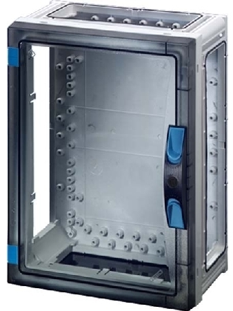 Hensel 68000296 FP 0240 - Пустой корпус с прозрачной дверцей, без съемных боковых панелей, с 4 соединителями корпусов, размер 2, 360х270х186 мм, ручное запирание, пломбируемый, материал поликарбонат, цвет серый.