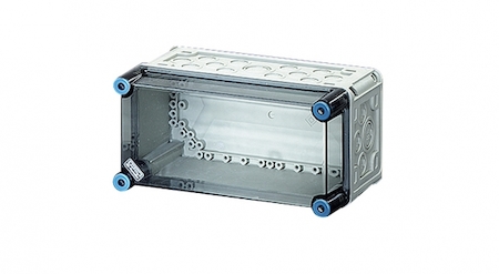 Hensel 2000000 Mi 0100 - Пустой корпус с прозрачной крышкой, размер 1 (300х150х170 мм), высота крышки 57 мм, 4 боковые выбиваемые стенки с опрессовкой под кабельные ввода, с возможностью объединения, стойкие к УФ, материал поликарбонат, цвет серый, IP 65 (IP69K)