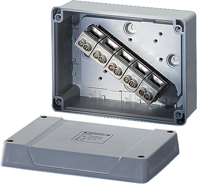Hensel 6000633 K 8105 - Коробка ответвительная , IP 65, размер 125х167х82, цвет серый, материал полистирол, гладкие стенки Макс. М32, 5-полюсный клеммник, под кабель до 4-10/16 мм2