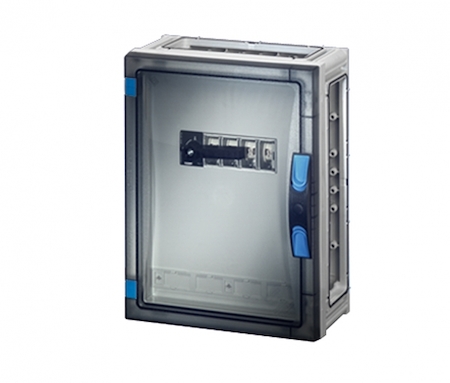 Hensel 68000112 FP 5213 - Корпус с установленным 4-х полюсным рубильником 160А, защитным пластроном, клеммой PE, с прозрачной дверцей, без съемных боковых панелей, с 4 соединителями корпусов, размер 2, 360х270х186 мм, ручное запирание, материал поликарбонат, цвет серый