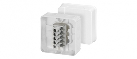 Hensel 60001006 DE 9226 - Коробка ответвительная пустая, IP 55, 76х76x53, цвет белый, крышка на защелке, ввод через эластичные мембраны, герметичная зона 3-14мм (10 в стенках, 2 в днище), материал полистирол, 5-пол. клеммник 1,5-2,5/4 мм2