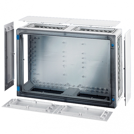 Hensel 68000261 FP 0401 - Пустой корпус с прозрачной дверцей, со съемными боковыми панелями, с 6 соединителями корпусов, размер 4, 366х546х163 мм, открывание инструментом, пломбируемый, материал поликарбонат, цвет серый, IP 66.