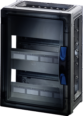 Hensel 68000016 FP 1212 - Корпус с прозрачной дверцей 2-рядный на 24 модуля, с пластроном, без шин N+PE, без съемных боковых панелей, с 4 соединителями корпусов, размер 2, 360х270х186 мм, материал термопласт/поликарбонат, IP 65, цвет серый