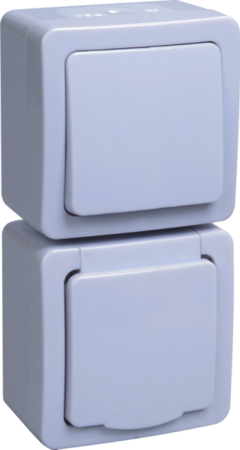 IEK EBVMP20-K01-31-54-EC БВб-22-31-ГПБб блок "выкл 1кл + розетка 1м с з/к" о/у  IP54 ГЕРМЕС PLUS (кл.бел/кр.бел)