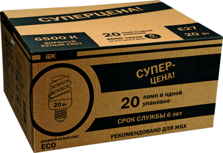 LLEP10-27-020-6500-T3-S20 Лампа КЭЛP-3U Е27 20Вт 6500К  ЖКХПАК 20 шт IEK-eco