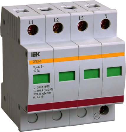 IEK MOP10-4-B Огр-ль имп. перенапр. ОПС1-B 4Р In=30kA  Un=400B Im=60kA ИЭК