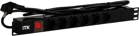 IEK PH12-6D1-P ITK PDU 6 роз. нем.ст. с выкл 1U каб. 2м вилка нем.ст ПВХ чер