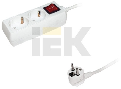 IEK WYP10-16-02-02-ZK Удлинитель  У02К-выкл. 2 места 2Р+РЕ/2 метра 3х1мм2 16А/250В ИЭК