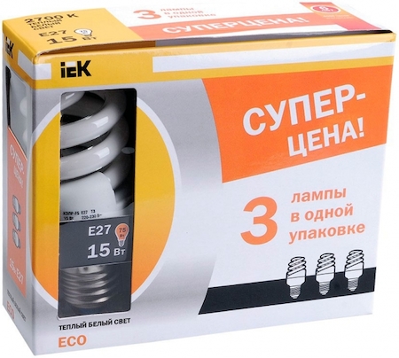 LLEP25-27-015-2700-T3-S3 Лампа спираль КЭЛP-FS Е27 15Вт 2700К ПРОМОПАК 3 шт IEK-eco