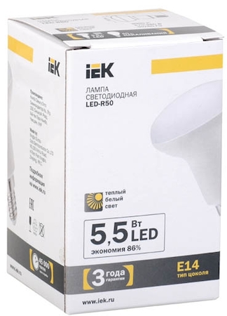LL-R50-5-230-27-E14 Лампа светодиодная R50 рефлектор 5,5 Вт 400 Лм 230 В 3000 К E14 IEK