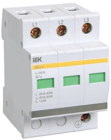 IEK MOP10-3-C Огр-ль имп. перенапр. ОПС1-C 3Р In=20kA  Un=400B Im=40kA  ИЭК