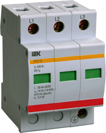 IEK MOP10-3-B Огр-ль имп. перенапр. ОПС1-B 3Р In=30kA  Un=400B Im=60kA ИЭК