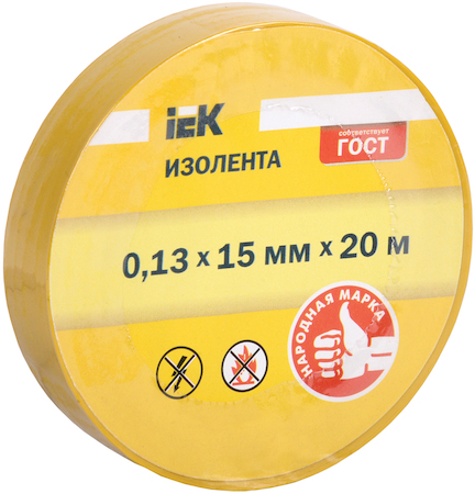UIZ-13-15-20MS-K05 Изолента 0,13х15 мм желтая 20 метров IEK