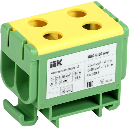 YZN23-050-K52 Клемма вводная силовая КВС 6-50 кв.мм. 2-рядная PE IEK