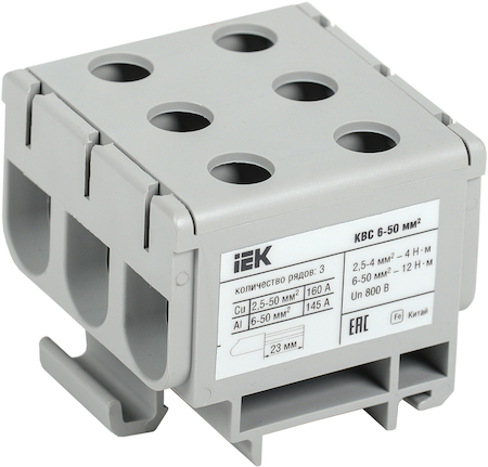 YZN14-050-K03 Клемма вводная силовая КВС 6-50 кв.мм. 3-рядная серая IEK