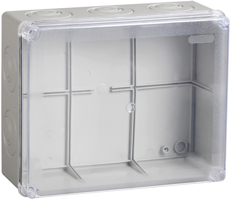 IEK UKO10-240-195-165-K51-44 Коробка КМ41277 распаячная для о/п 240х195х165 мм IP44 (RAL7035, прозр. кр., кабельные вводы 5 шт)