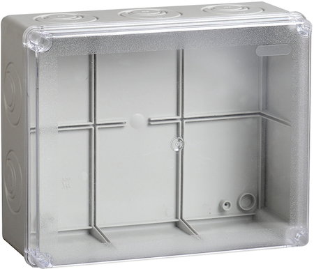 IEK UKO10-240-195-090-K51-44 Коробка КМ41275 распаячная для о/п 240х195х90 мм IP44 (RAL7035, прозр. кр., кабельные вводы 5 шт)