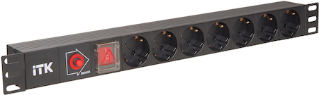 IEK PH12-7D3 ITK PDU 7 розеток нем. ст, с LED выкл, 1U, без шнура, вх. С14