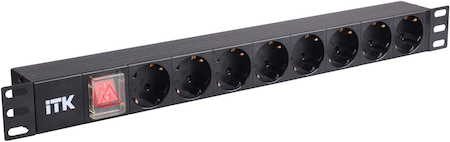 Фото IEK PH12-8D3 ITK PDU 8 розеток нем ст с LED выкл 1U без шнура вх С14 (шт)