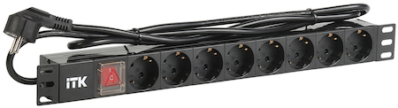 IEK PH12-8D1-P ITK PDU 8 роз. нем.ст. с выкл 1U каб.2м вилка нем.ст ПВХ чер