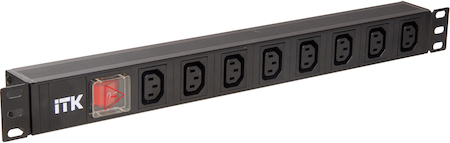 IEK PH12-8C133 ITK PDU 8 розеток C13, с LED выкл, 1U, вх. C14, без шнура