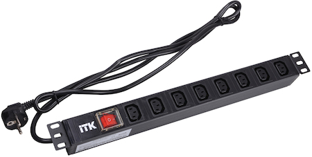 IEK PH12-8C131 ITK PDU 8 розеток C13 с LED выкл,1U, шнур 2м вилка нем.ст