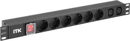 IEK PH12-6D2C133 ITK PDU 6 розеток нем. ст. + 2 С13 LED 1U вх. С14 алюмин.