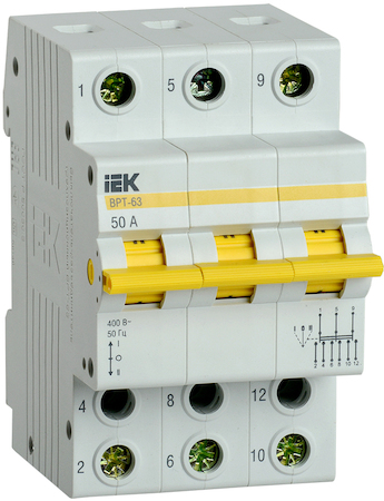Фото IEK MPR10-3-050 Выключатель-разъединитель трехпозиционный ВРТ-63 3P 50А