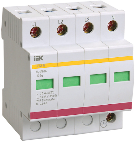 IEK MOP20-4-D Огр-ль имп. перенапр. ОПС1-D 4Р In=5kA Un=230B Im=10kA ИЭК