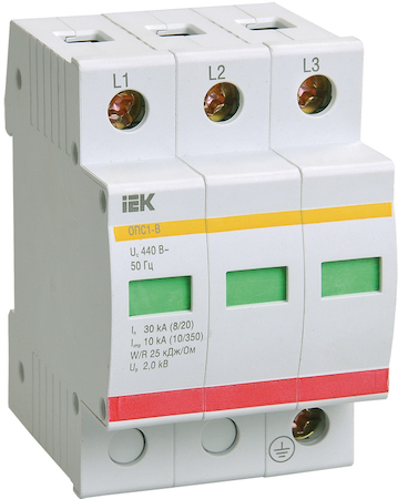 IEK MOP20-3-B Огр-ль имп. перенапр. ОПС1-B 3Р In=30kA Un=400B Im=60kA ИЭК
