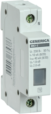 Фото IEK MOP20-1-C-G Ограничитель импульсных перенапряжений ОПС1-C 1Р 10/40кА 230В GENERICA