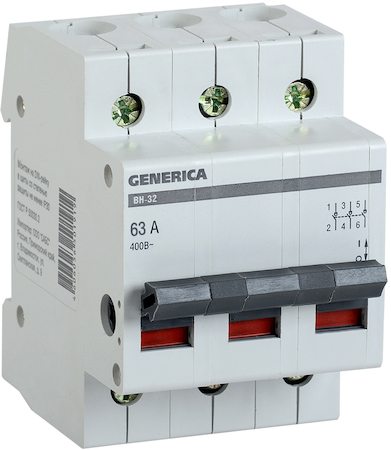 IEK MNV15-3-063 Выключатель нагрузки (мини-рубильник) ВН-32 3Р 63А GENERICA