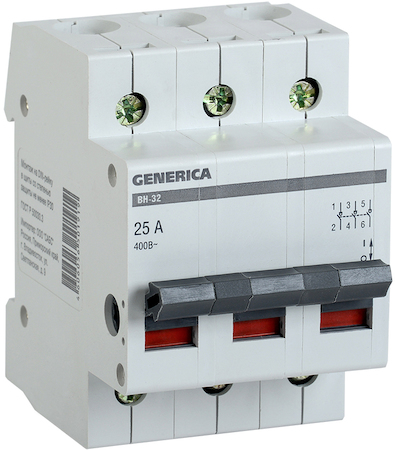 IEK MNV15-3-025 Выключатель нагрузки (мини-рубильник) ВН-32 3Р 25А GENERICA