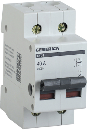 IEK MNV15-2-040 Выключатель нагрузки (мини-рубильник) ВН-32 2Р 40А GENERICA