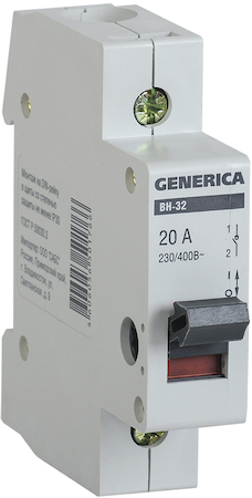 IEK MNV15-1-020 Выключатель нагрузки (мини-рубильник) ВН-32 1Р 20А GENERICA