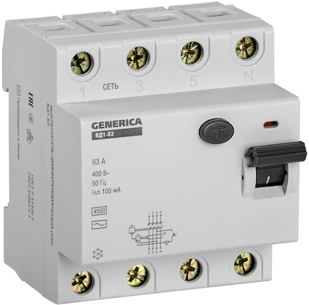 IEK MDV15-4-063-100 УЗО ВД1-63 4Р 63А 100мА GENERICA