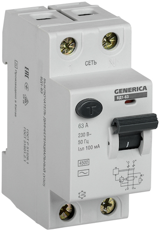 IEK MDV15-2-063-100 УЗО ВД1-63 2Р 63А 100мА GENERICA