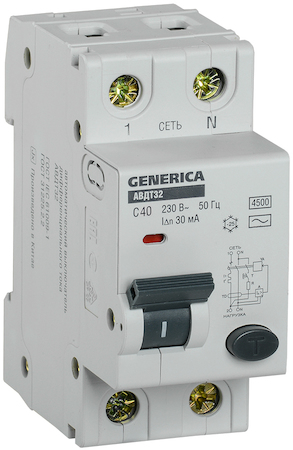IEK MAD25-5-040-C-30 АВДТ 32 C40 - Автоматический Выключатель Дифф. Тока GENERICA